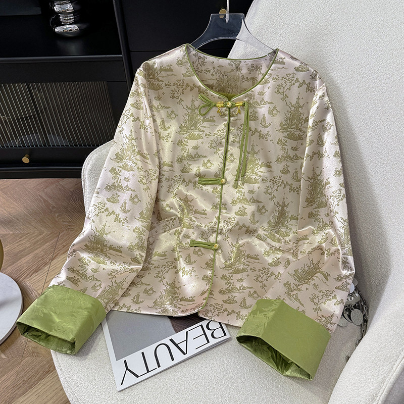 NEW CHINESE WOMENS 2024 SPRING AND SUMMER CLOTHES NEW CHINESE STYLE WOMENS CLOTHES JACQUARD PLATE BUCKLE TANG JACKET ZEN TEA JACKET