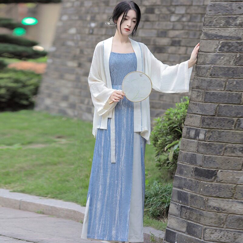 2024春夏新款宋制日常改良汉服复古对襟防晒短衫改良三裥裙套装女