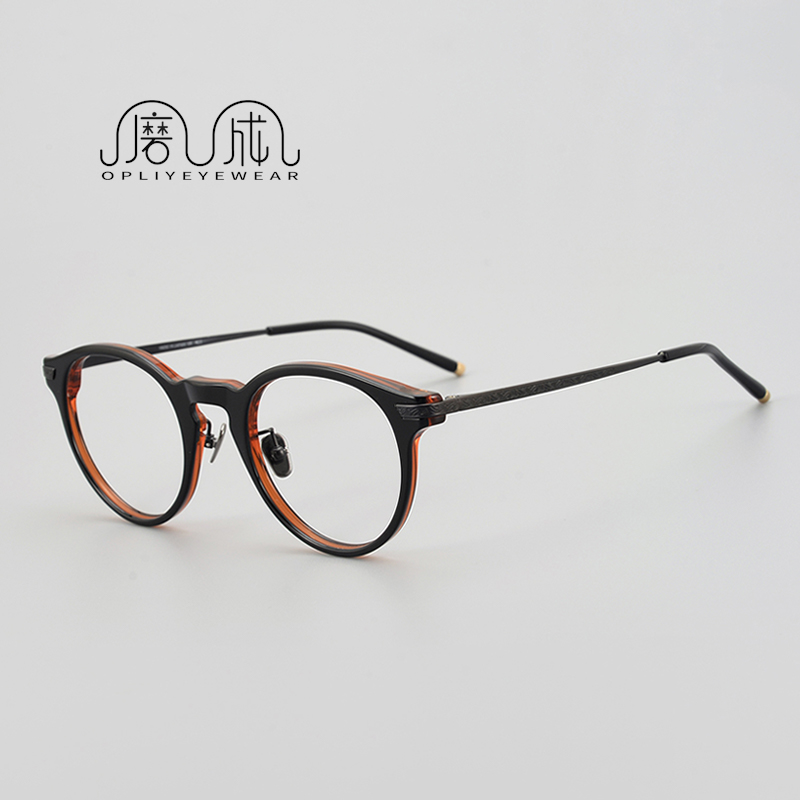 手工板材圆框复古商务近视眼镜架