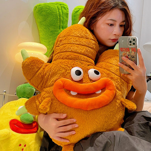 三福大嘴蔬菜抱枕毛绒玩具女生