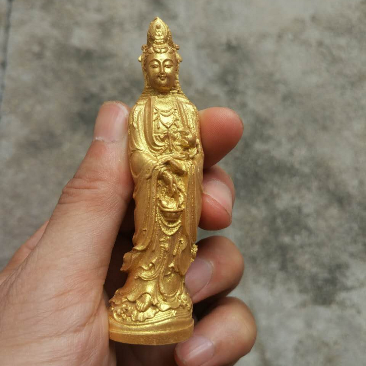 上色手把件竹篮观音小叶黄杨木雕