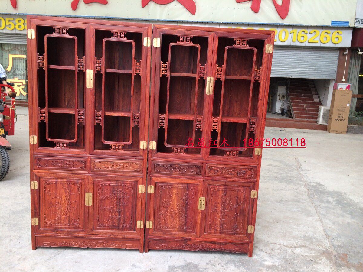 红木 实木书柜 明清仿古家具 非洲小叶红檀 明式书柜 书架 储