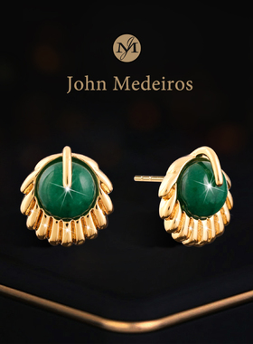意大利john medeiros金羽守护绿色宝石耳钉高级感轻奢女领针耳环