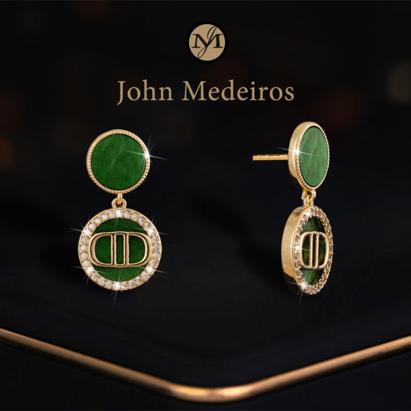 意大利john medeiros圆满青春耳钉高级感轻奢女翠绿双圈领针耳环