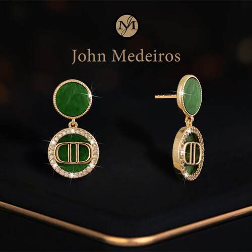 意大利john medeiros圆满青春耳钉高级感轻奢女翠绿双圈领针耳环