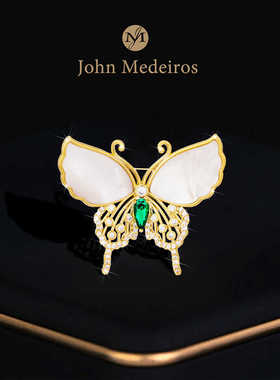 意大利设计师john medeiros贝母玉带凤蝶胸针高端达令时尚胸花女