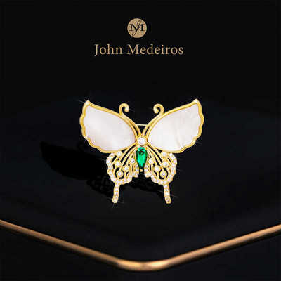 意大利设计师john medeiros贝母玉带凤蝶胸针高端达令时尚胸花女