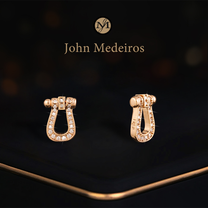 意大利john medeiros满钻马蹄耳钉高级感轻奢女新款独特领针耳环