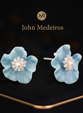 意大利john medeiros满钻渐变珐琅花朵耳钉高级感轻奢女领针耳环
