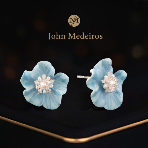 意大利john medeiros满钻渐变珐琅花朵耳钉高级感轻奢女领针耳环