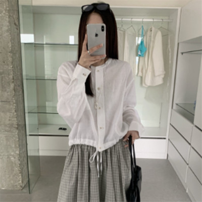 日系极简亚麻防晒衬衫女宽松显瘦