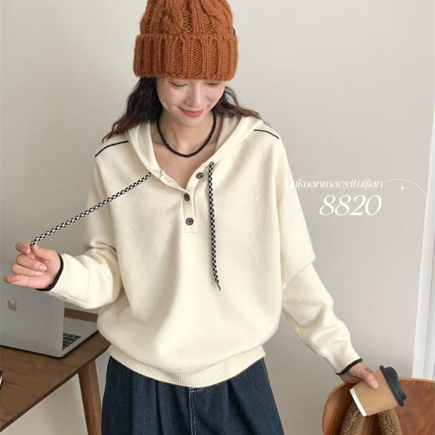 韩版连帽针织开衫女柔软毛衣外套