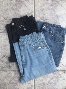 春秋高腰弹力9分小直筒女牛仔裤