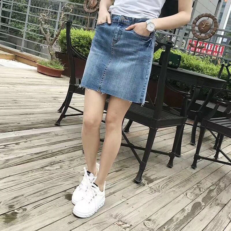 夏韩版尾货基本款高弹柔软纯棉女牛仔短裙 A字裙 半身裙