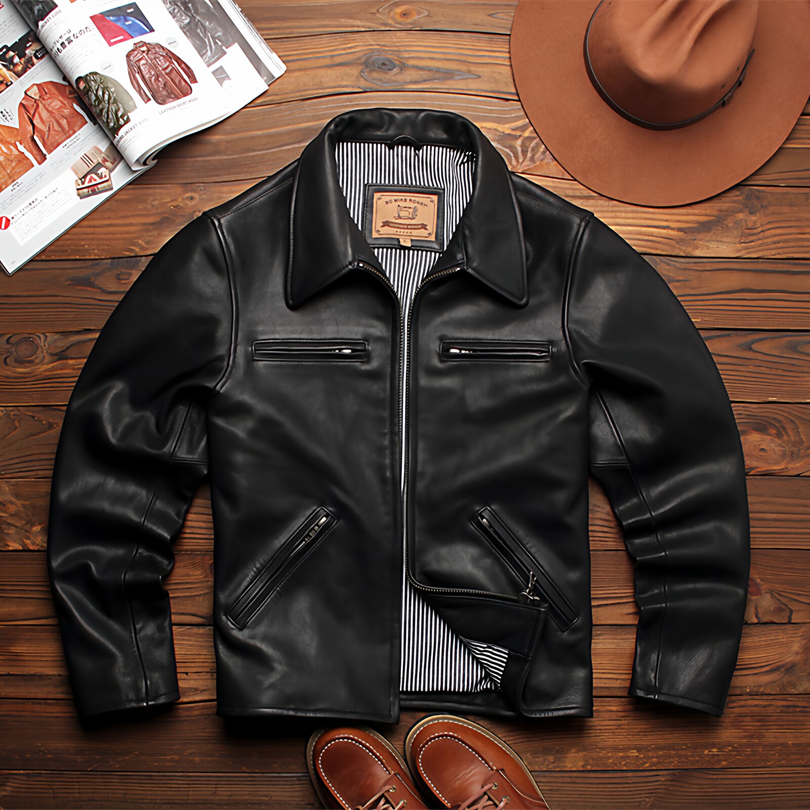 美式经典复古J100短款皮衣