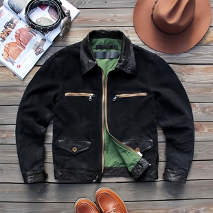 哈特曼植鞣羊皮飞行服皮衣男高腰真皮机车复古做旧工装 皮夹克外套