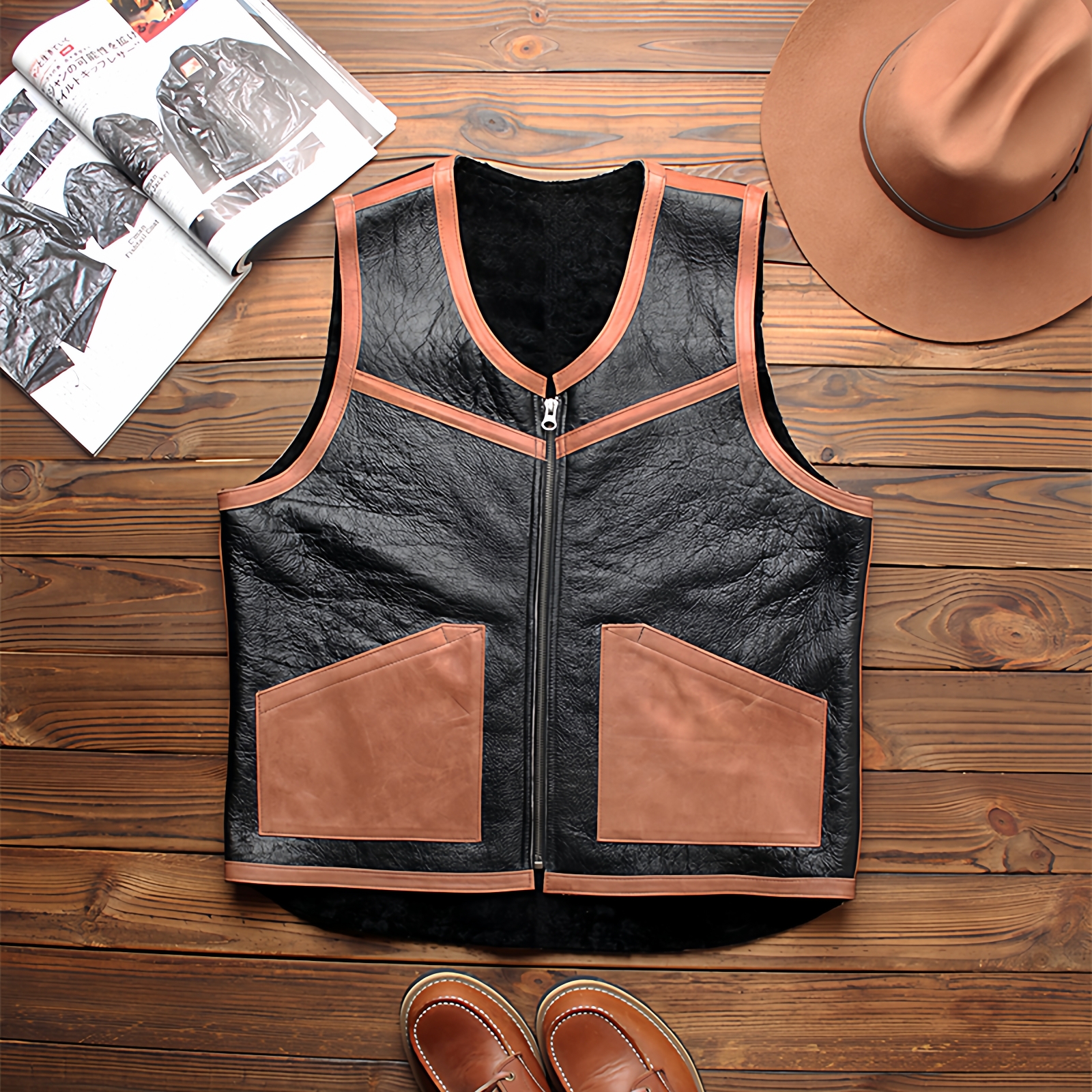 皮毛一体马甲羊羔毛时尚真皮