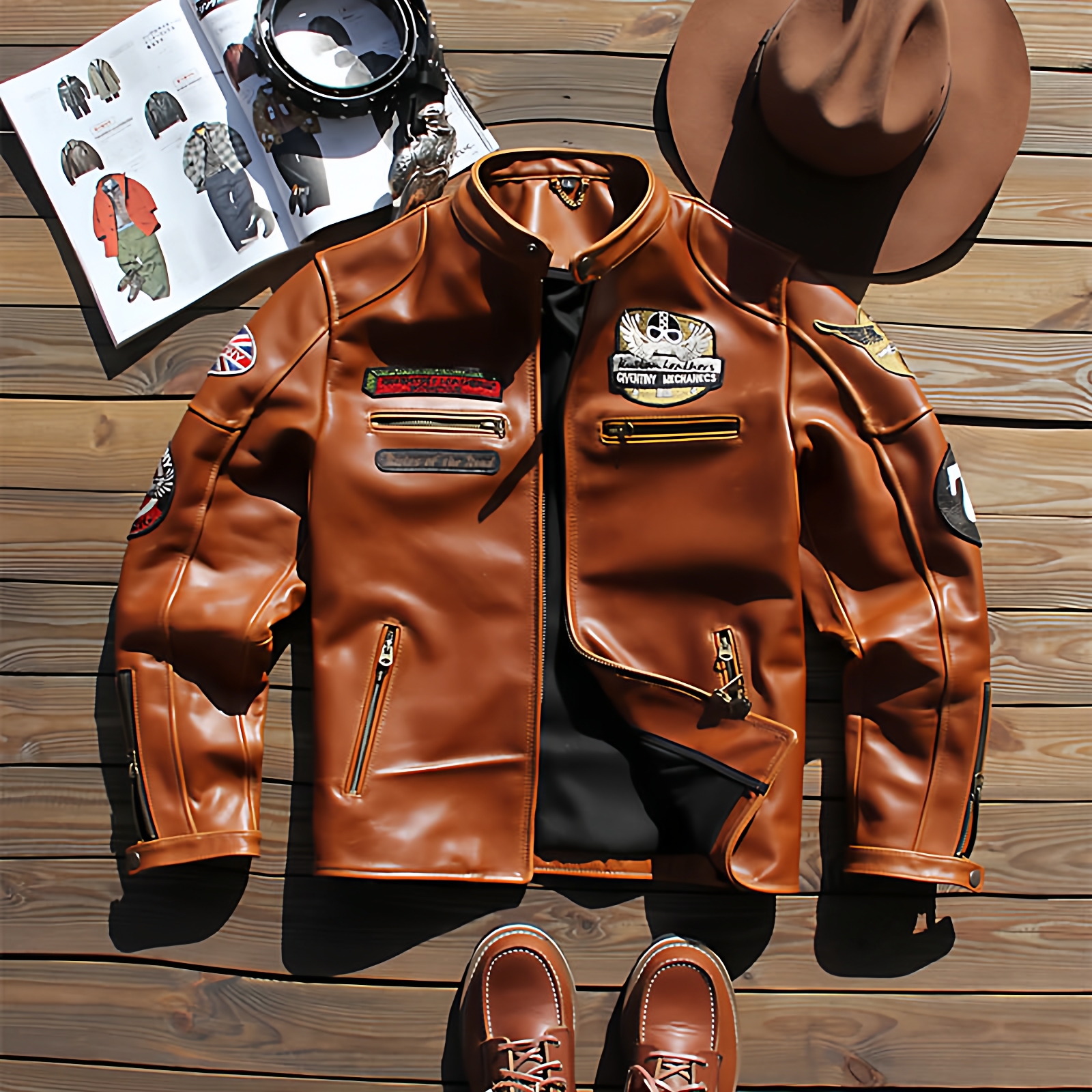 机车J100多标修身皮夹克外套立领