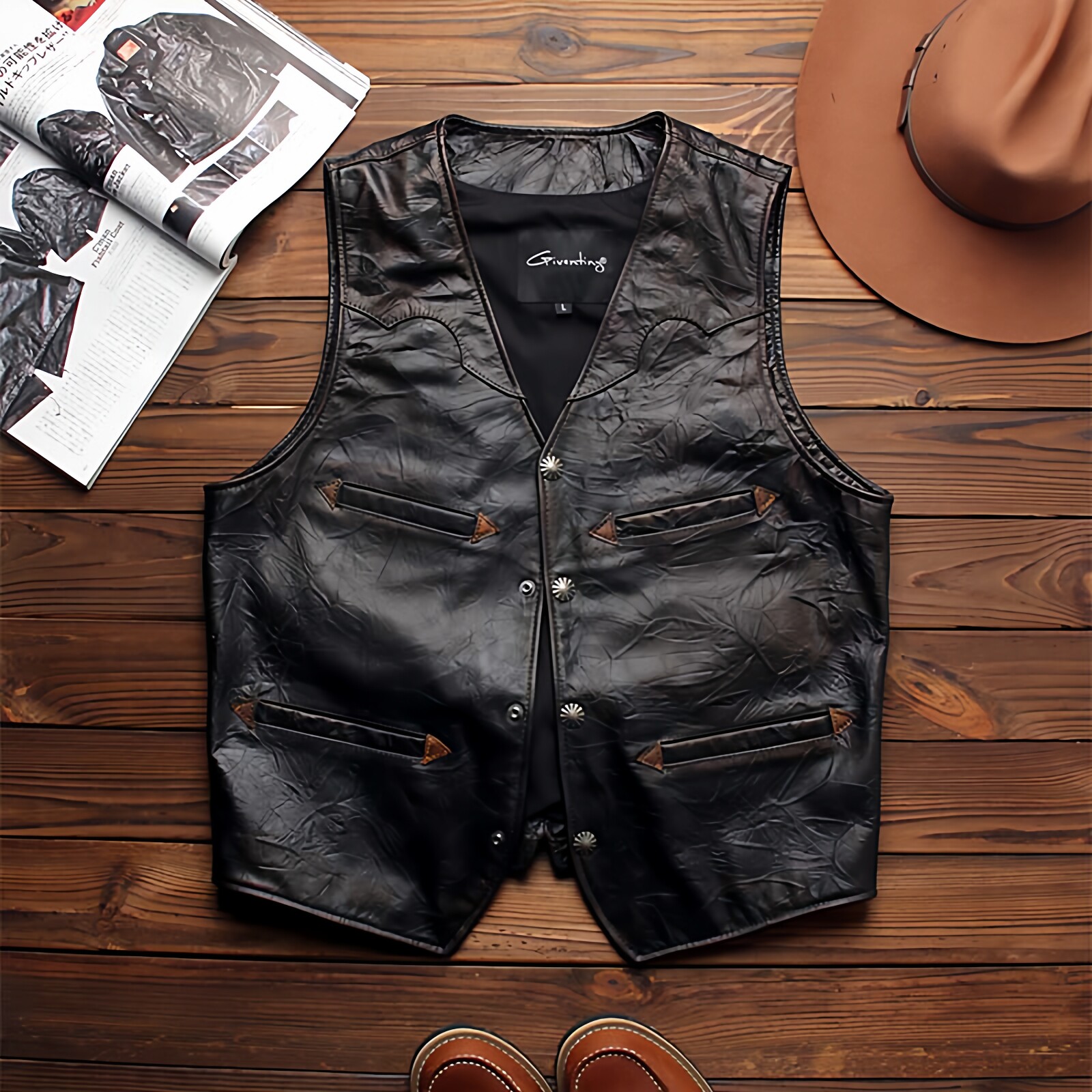 美式复古擦色做旧真皮马甲男士v领短款修身手抓纹牛皮背心皮坎肩,男装,常规马甲,淘宝优惠券,粉丝福利购,淘宝优惠卷