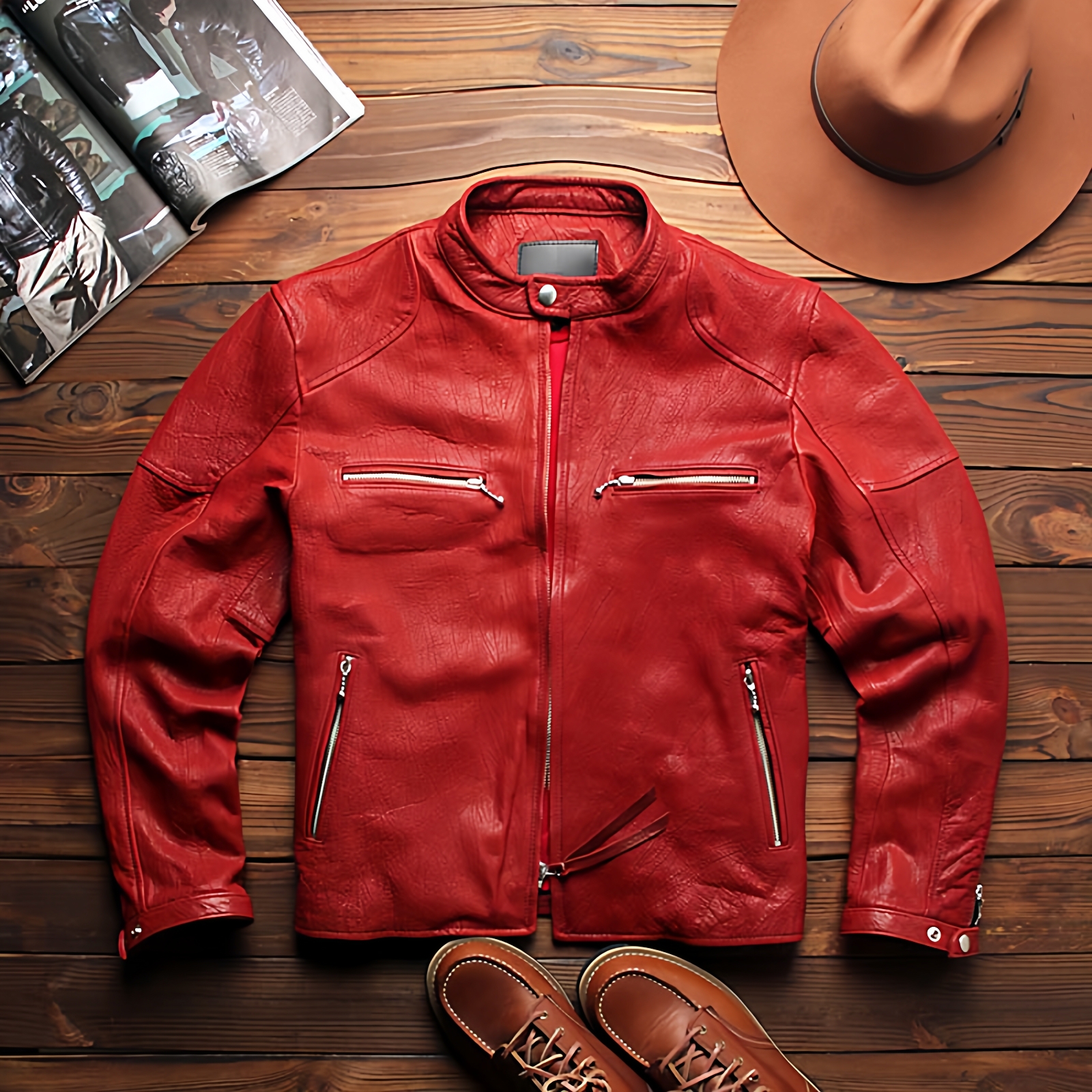 美式复古真皮皮衣男进口树皮纹植鞣棉羊皮短款立领修身皮夹克外套