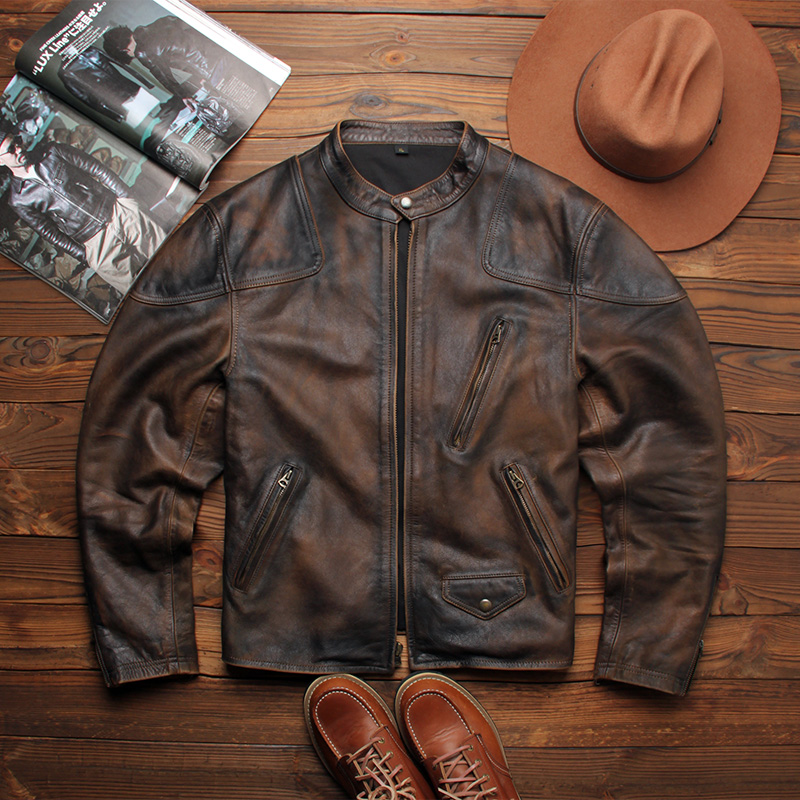 美式复古经典毒液真皮皮衣