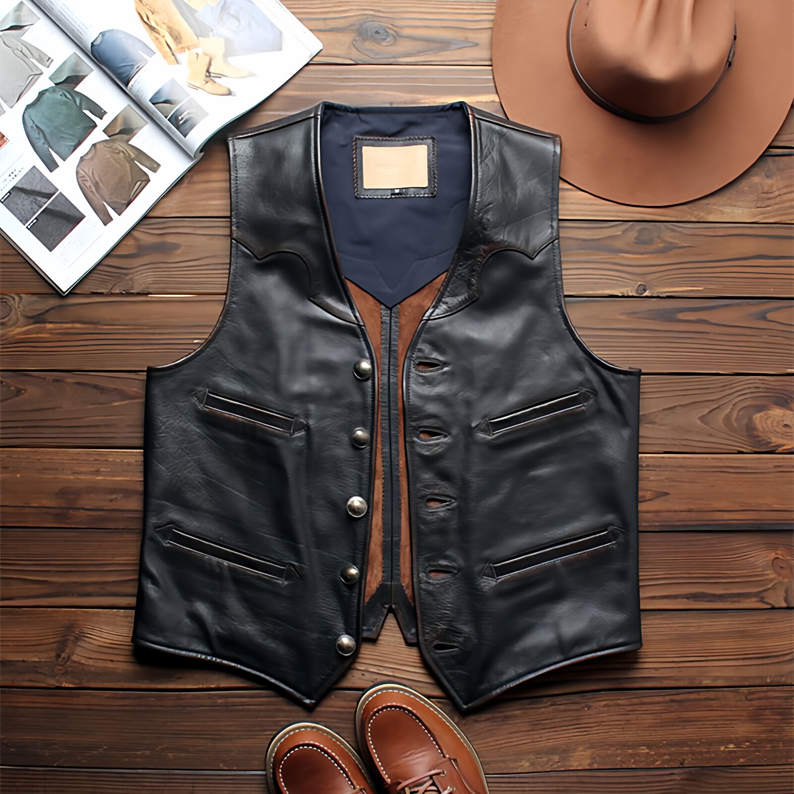 美式复古头层牛皮马甲男士擦色水洗做旧短款修身机车马夹背心坎肩,男装,常规马甲,淘宝优惠券,粉丝福利购,淘宝优惠卷