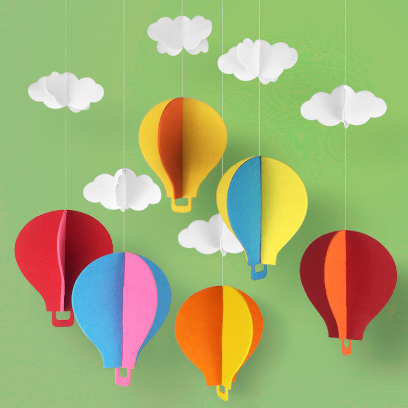 幼儿园不织布白云热气球雨伞雨滴教室走廊橱窗房间装饰吊饰挂饰