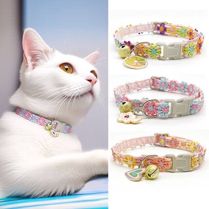 宠物项链七彩蕾丝花朵猫项圈小狗饰品吊珠颈圈铃铛脖圈猫咪项圈潮