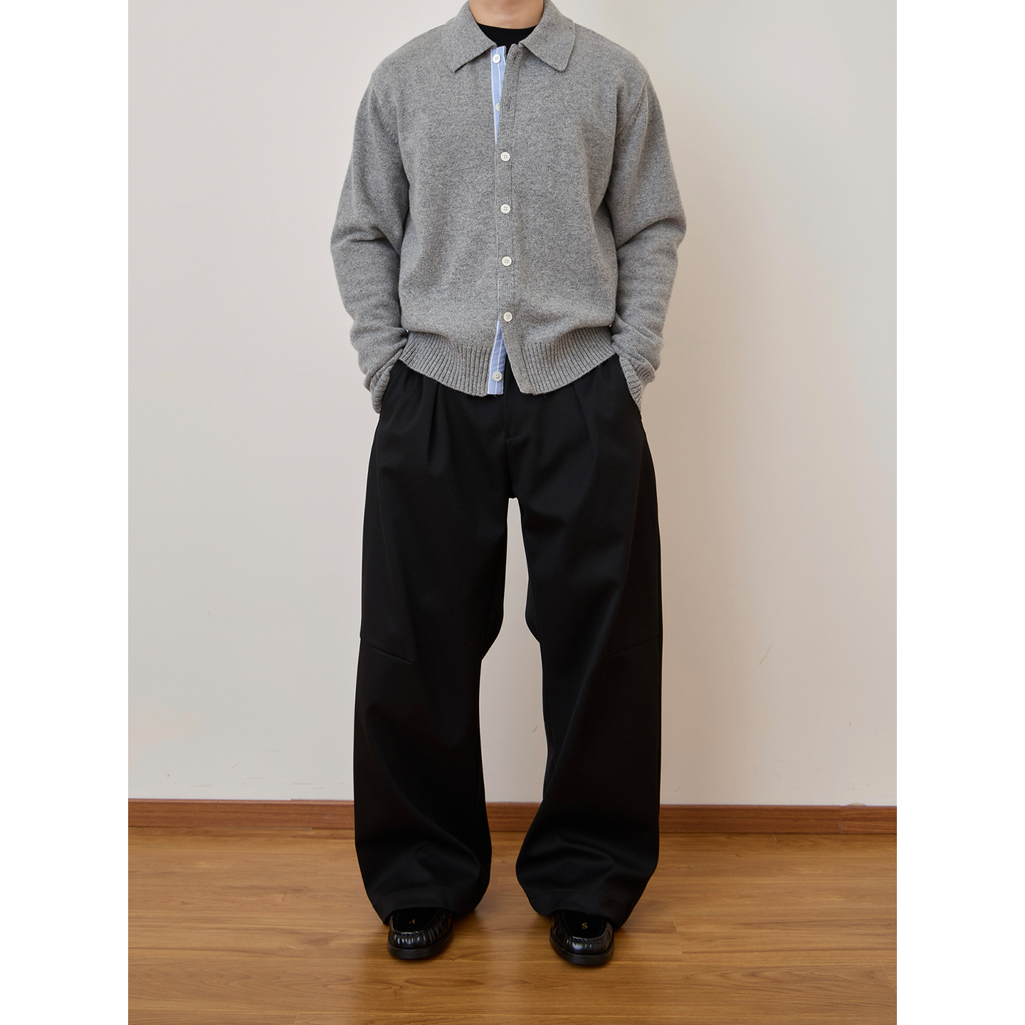 miu系衬衫拼接复古针织开衫