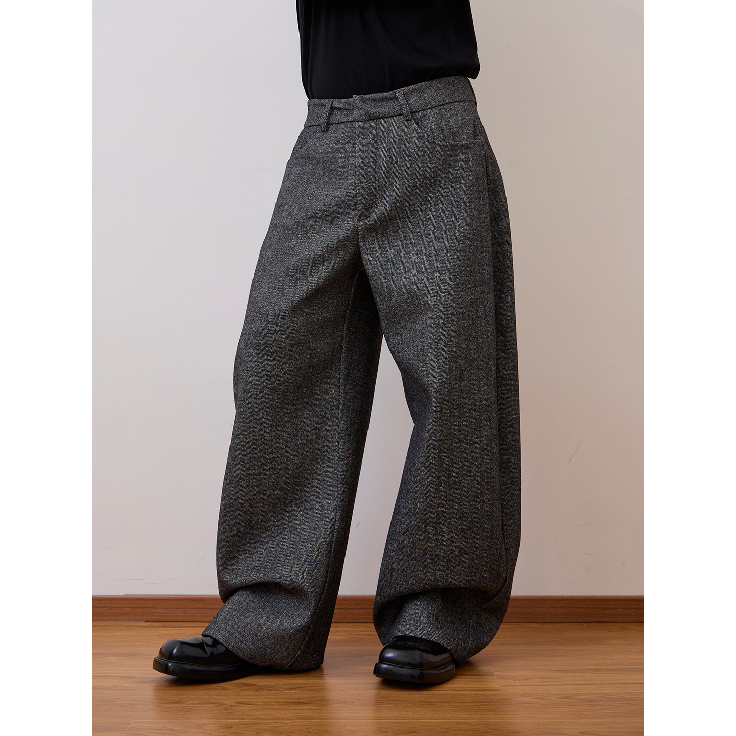 高级感灰色羊毛男士阔腿西裤