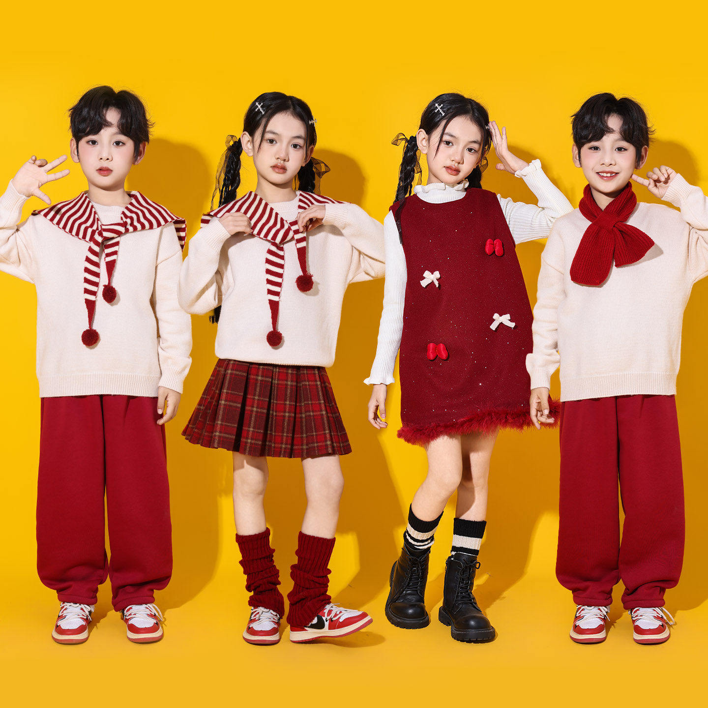 元旦儿童啦啦队演出服小学生幼儿园合唱朗诵喜庆毛衣拜年表演服装