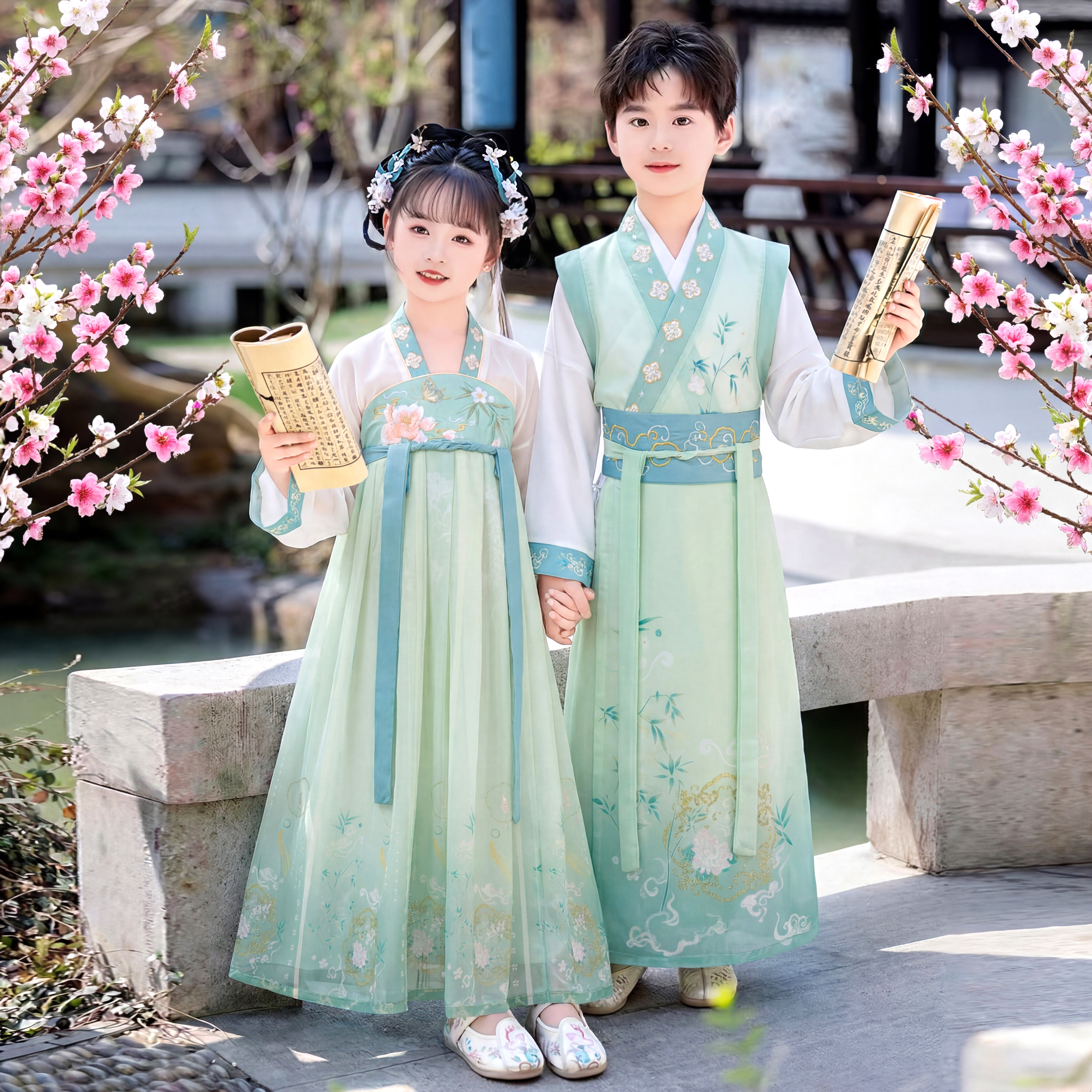 六一儿童新款汉服国学演出服男女童中小学生运动会合唱服国风班服