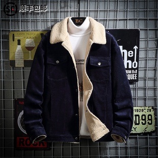 潮牌羊羔绒外套男士秋冬季新款潮流宽松大码男装加厚棉衣棉服男款