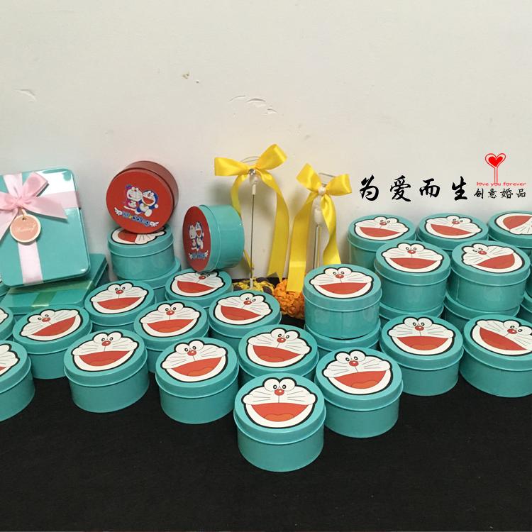 卡通机器猫小叮当猫哆啦A梦马口铁小号中号喜糖盒子粉色金色红色