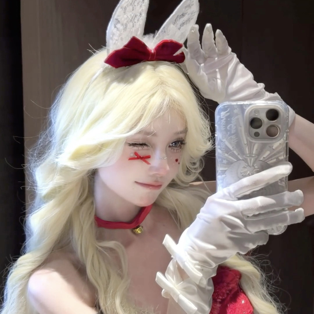 圣诞节红丝绒蝴蝶结兔耳朵发箍女氛围感纯欲蕾丝cos头箍拍照发饰