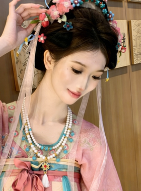 新中式国风汉服璎珞蓝色项链