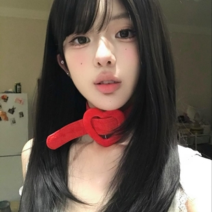辣妹复古y2k红色爱心项圈choker甜心少女短绒锁骨链亚文化颈饰