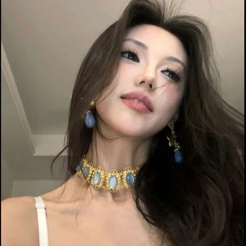 复古风蓝色宝石气质华丽项链耳环图片