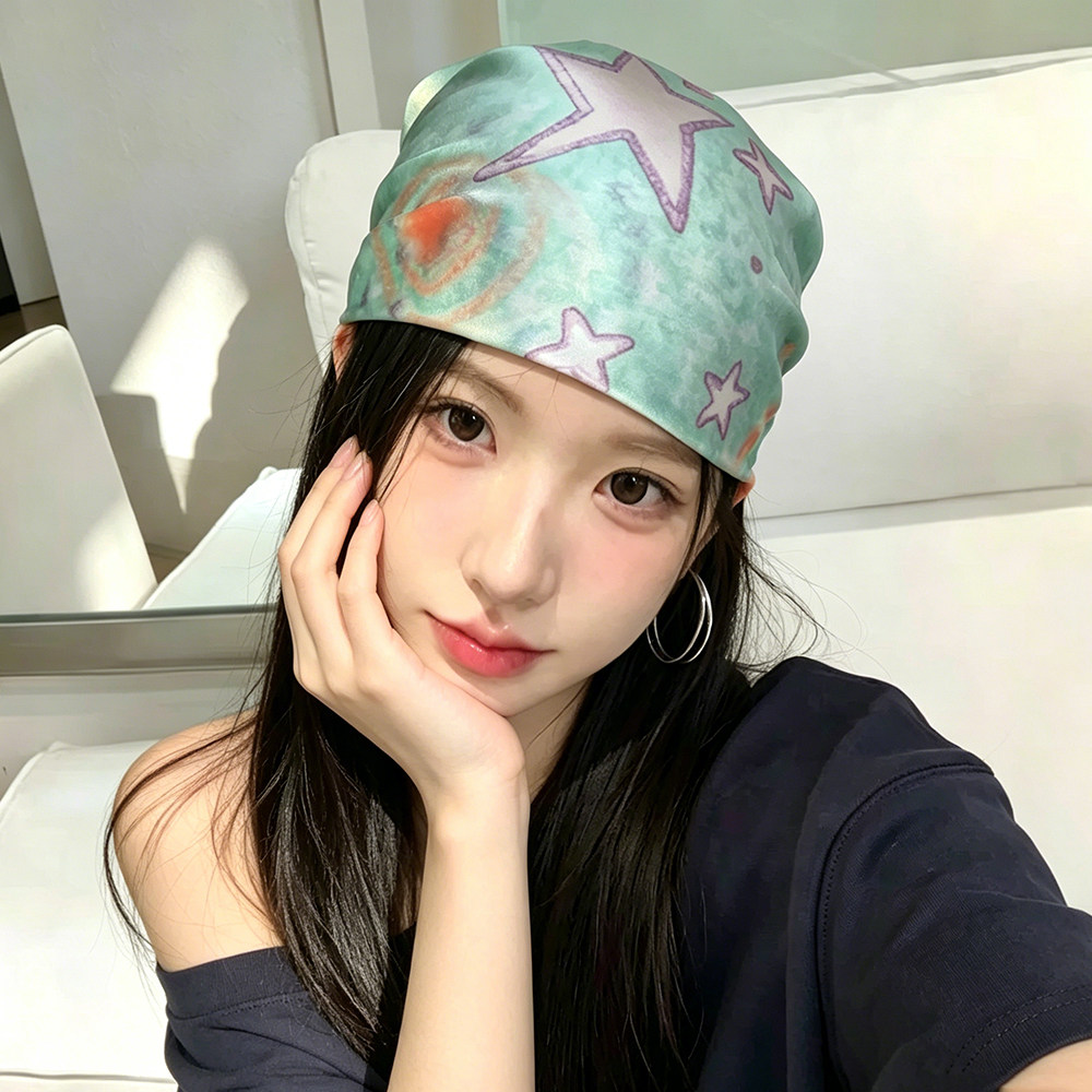 美式潮酷嘻哈蓝色星星头巾女款千禧辣妹方巾抹胸y2k丝巾发带发饰