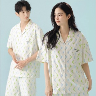 凉感 短袖 情侣睡衣女夏季 家居服可外穿休闲 2025年新款 纯棉男士