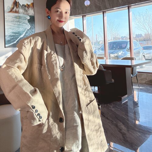 高级感巨好看亚麻女西装外套