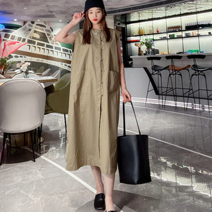 网红爆款连衣裙设计感小众衬衫式遮肚子无袖马甲裙长款裙子女夏潮