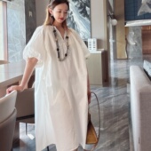 独特漂亮减龄款 巨好看 裙子 夏季 V领宽松显瘦短袖 夏装 连衣裙女款