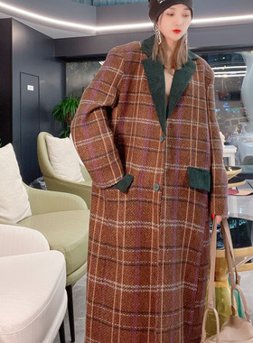 今年爆款棉衣女长款过膝格子毛呢大衣宽松肥大显瘦欧货网红棉服冬