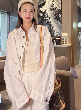春季新款轻薄亚麻衬衫领短外套女