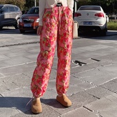 女外穿2024年新款 可抽绳裤 脚大花冬季 羽绒裤 网红洋气白鸭绒裤 子潮