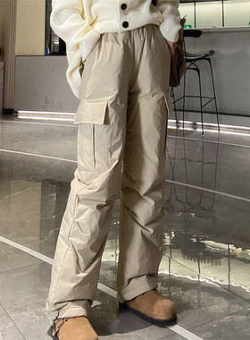 羽绒裤女2025新款冬季外穿宽松大兜工装裤白鸭绒欧货网红洋气裤子