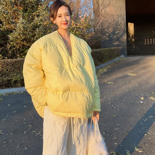 V领套头羽绒服女款冬季加厚宽松