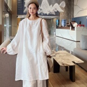 轻奢高级感中长款 棉麻衬衫 女2025新款 宽松bf慵懒风气质女士上衣潮