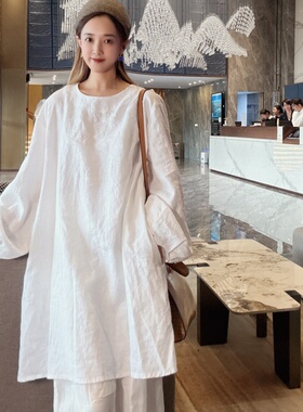 棉麻衬衫女2025新款轻奢高级感中长款宽松bf慵懒风气质女士上衣潮